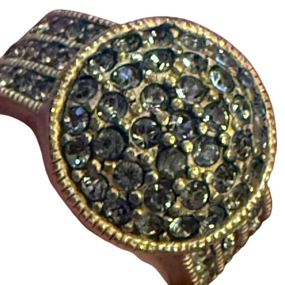Vintage Heidi Daus Gold Tone Belgium Disc Statement Ring Swarovski Crystal Sz 6 - Picture 2 of 14
